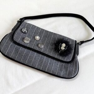 grey pinstripe shoulder bag  y2k grey‎ pinstripe purse